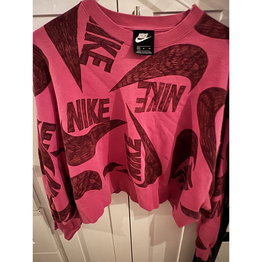 Nike‎ Womens Sportswear Scribble Swoosh Logo Cropped Sweatshirt Pink Medium